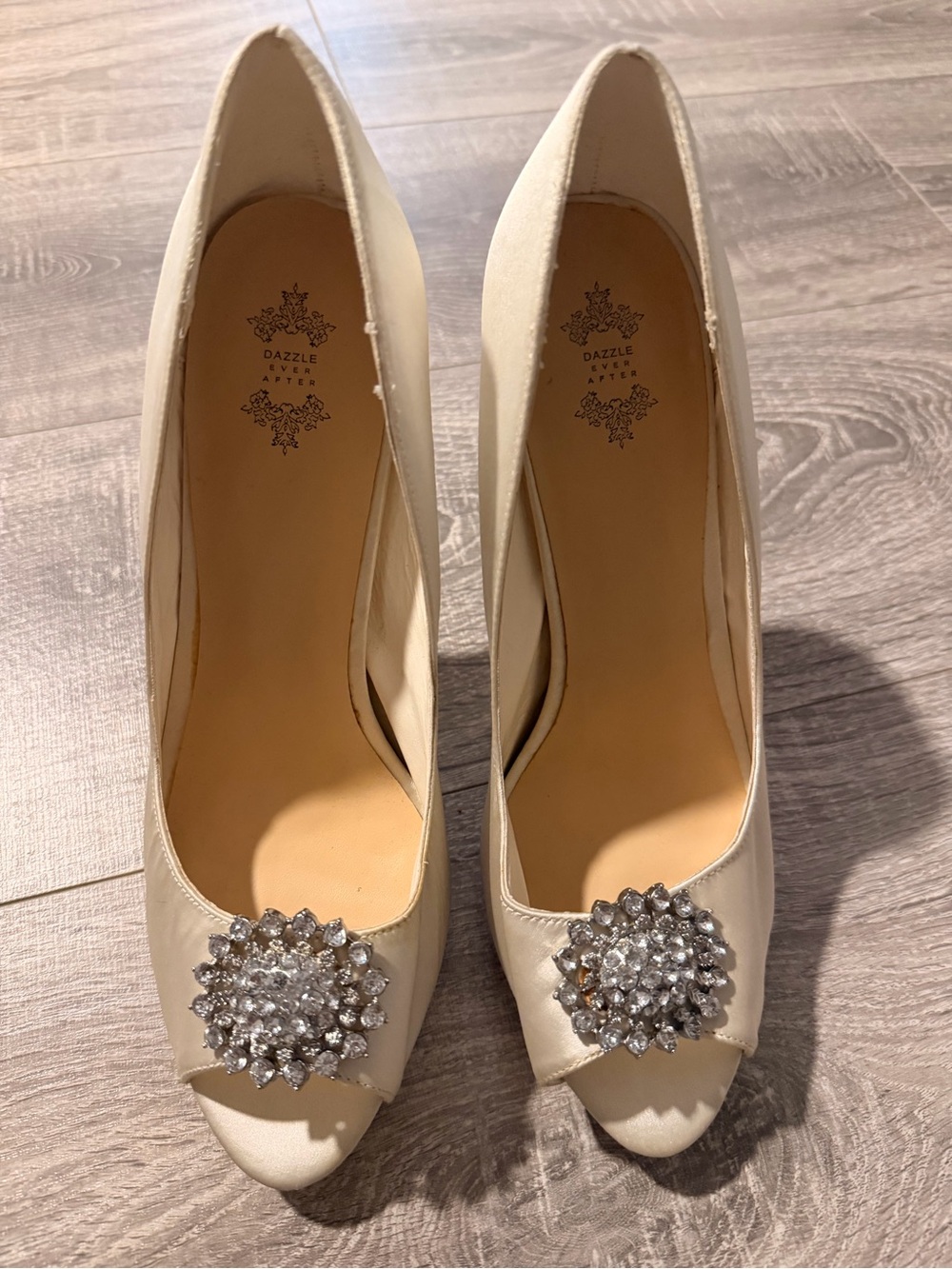 Ivory White Crystal Embellished Peep-Toe Pumps - Women Bride
